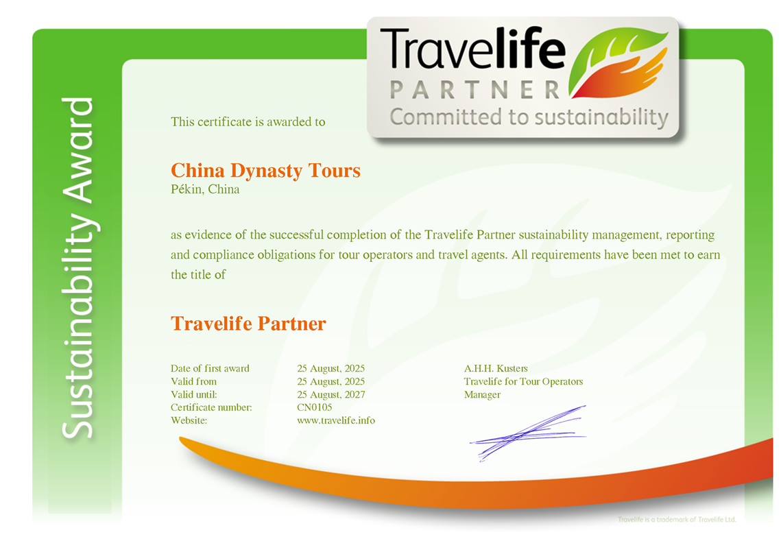 China Dynasty Tours achieves Travelife Partner level